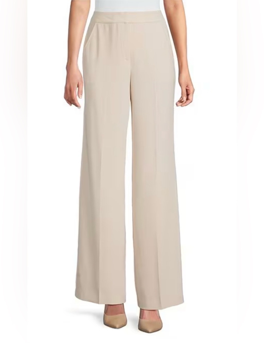 Trina Turk Sadie Trousers Sz 8 Mid Rise Wide Leg Cream Women's Pants NEW NWT